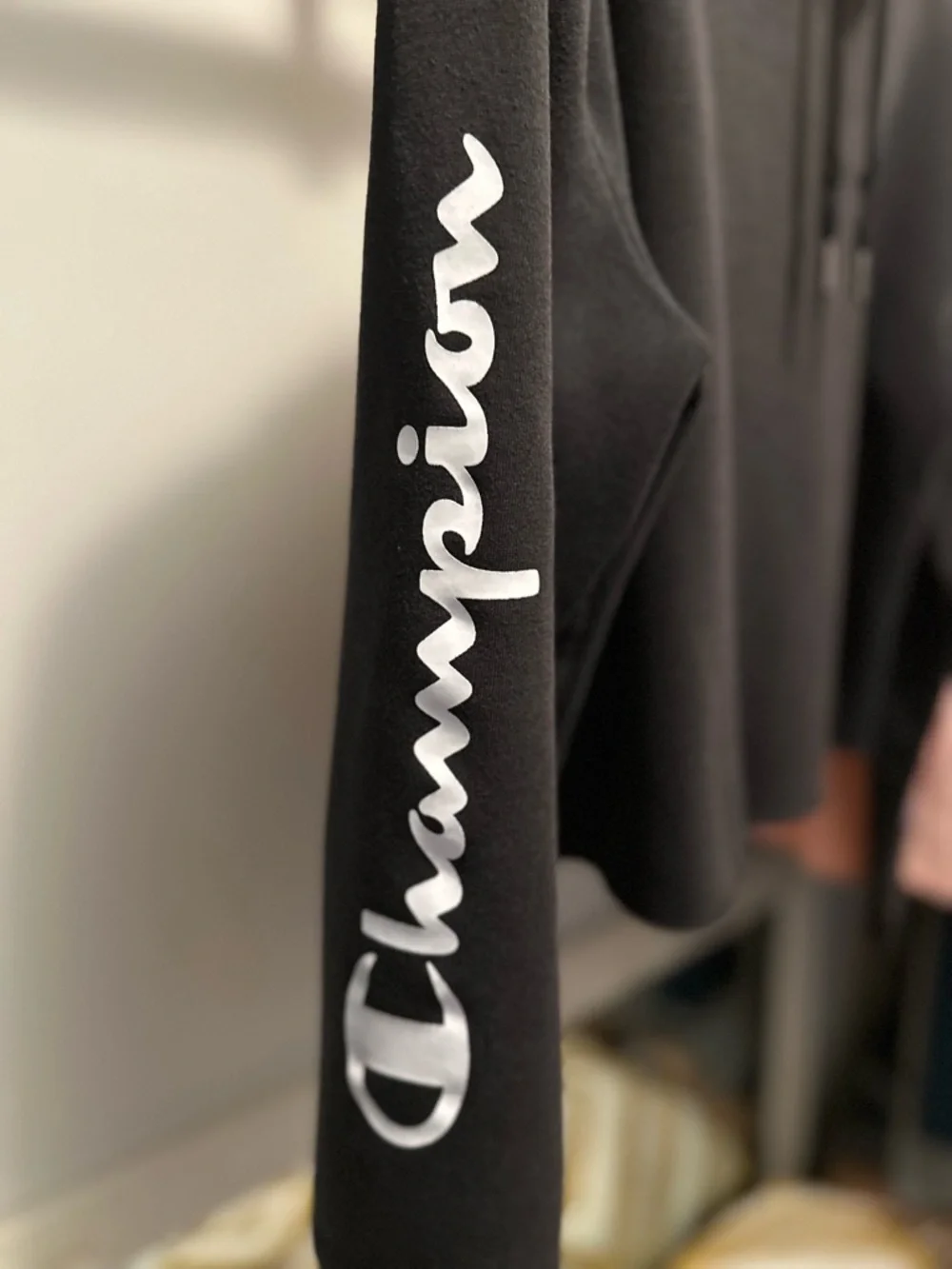Champion Black Cropped Hoodie with Small Logo - Picture 2 of 4